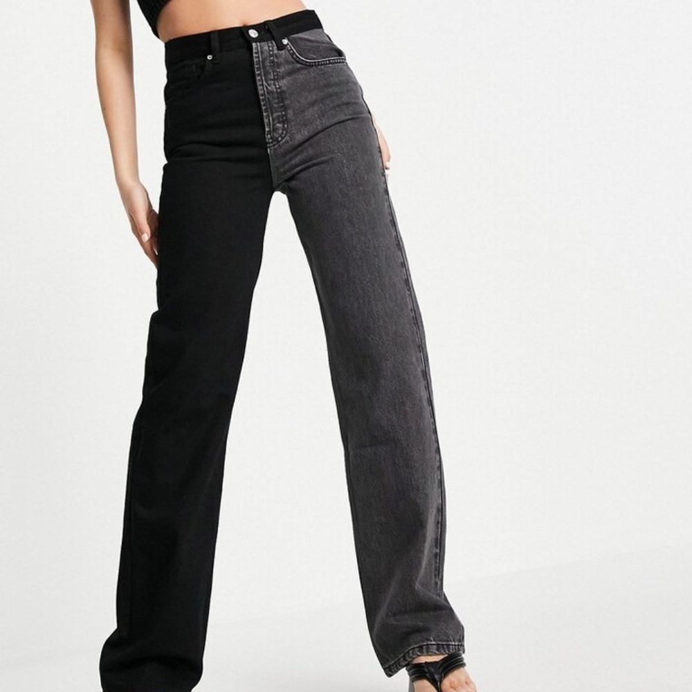 NWT sold out Topshop 90s straight color block jeans in washed black